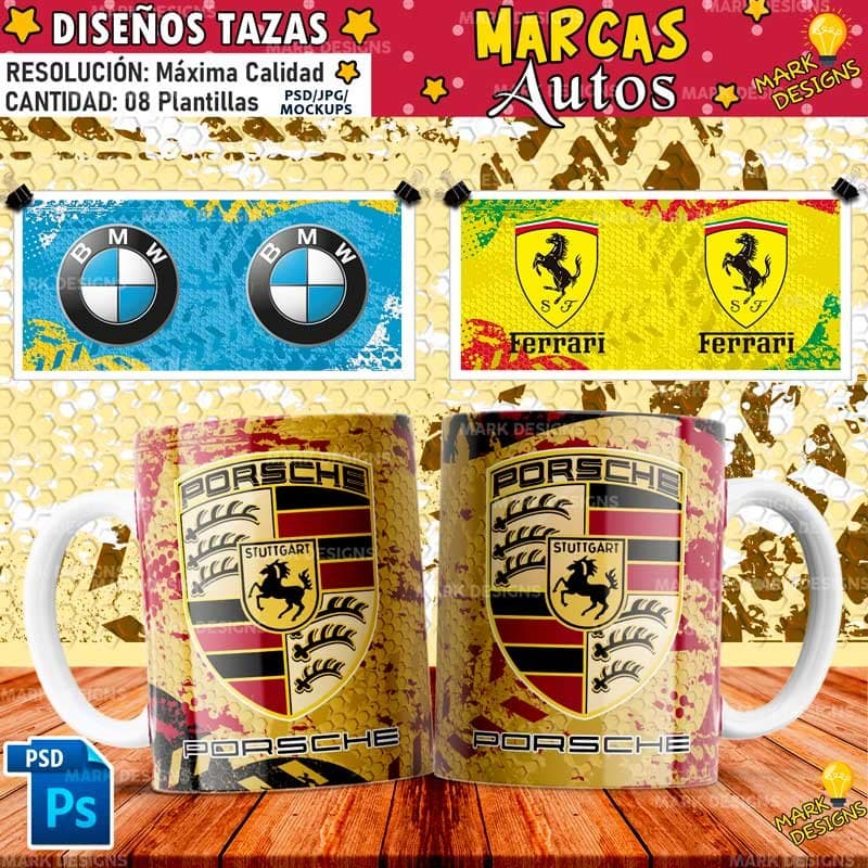 Plantillas Marcas Autos para Tazas