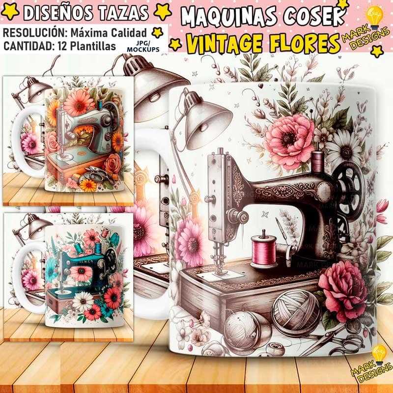 Plantillas Máquinas de coser Tazas Vintage
